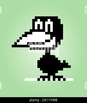 Pixel 8 bits crow. Ressources de jeu d'animaux dans l'illustration vectorielle. Illustration de Vecteur