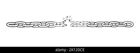 Chaîne cassée avec des éclats comme symbole de force et de liberté. Esquisse de chaînes métalliques. Illustration vectorielle isolée sur fond blanc Illustration de Vecteur