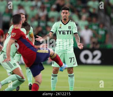 Austin, Texas, États-Unis. 14 septembre 2022: Le milieu de terrain du FC d'Austin Emiliano Rigoni (77) gestes à la recherche d'un coup de sifflet lors d'un match de football de ligue majeure sur 14 septembre 2022 à Austin, Texas. Austin FC a gagné 3-0. (Credit image: © Scott Coleman/ZUMA Press Wire) Credit: ZUMA Press, Inc./Alamy Live News Banque D'Images