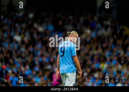 Manchester, Royaume-Uni 20220914.Erling Braut Haaland de Manchester City pendant le match de football de la Ligue des champions entre Manchester City et Borussia Dortmund au stade Etihad. Photo: Fredrik Varfjell / NTB Banque D'Images