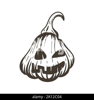 Gravure à la main d'une tête de citrouille d'halloween Illustration de Vecteur