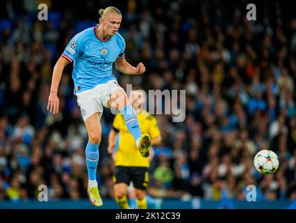 Manchester, Royaume-Uni 20220914.Erling Braut Haaland de Manchester City pendant le match de football de la Ligue des champions entre Manchester City et Borussia Dortmund au stade Etihad. Photo: Fredrik Varfjell / NTB Banque D'Images