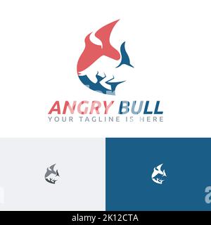 Angry Bull Running Taurus Buffalo flamme espace négatif logo Illustration de Vecteur