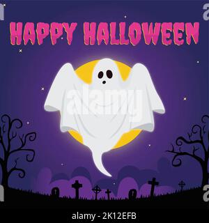 Bannière halloween carte de voeux avec texte fantôme Happy Helloween Illustration de Vecteur