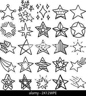 Étoiles dessin à la main Doodle Line Art Outline Set contenant des étoiles, des étoiles, astral, étoilé, stellaire Illustration de Vecteur