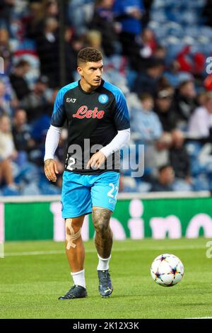 Giovanni di Lorenzo, joueur de football professionnel, jouant pour Napoli, en formation au stade Ibrox Park, Glasgow, Écosse, Banque D'Images