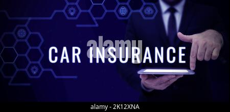 Légende présentant l'assurance automobile. Assurance accidents de l'idée d'affaires garantie complète de véhicule automobile Banque D'Images