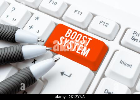 Légende présentant le système Boost. Mot pour rajeunissez la mise à niveau renforcer être plus sain approche holistique Banque D'Images