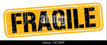 Texte FRAGILE écrit sur l'enseigne orange-noir de grungy. Banque D'Images