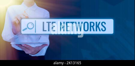 Affiche textuelle indiquant les réseaux LTE. Concept : connexion réseau la plus rapide disponible pour les communications sans fil Banque D'Images