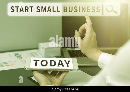 Affiche Start Small Business. Idée d'entreprise aspirant Entrepreneur une nouvelle industrie de commerce de risque Banque D'Images