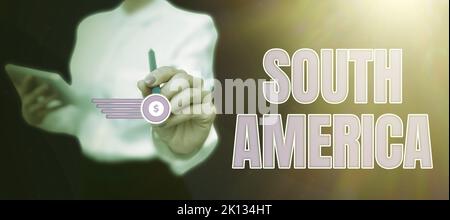 Inspiration montrant le signe de l'Amérique du Sud. Continent vitrine d'affaires dans l'hémisphère occidental Latinos connu pour les carnavals Banque D'Images