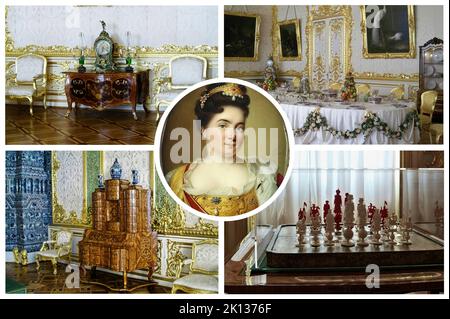 L'intérieur du magnifique et luxueux Palais Catherine, situé dans la ville de Tsarskoye Selo (Pouchkine), Saint-Pétersbourg, Russie Banque D'Images