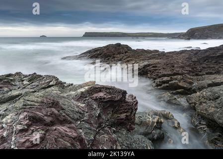 Géologie côtière sauvage près de Polzeath dans le nord de Cornouailles, Angleterre, Royaume-Uni, Europe Banque D'Images