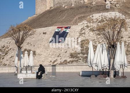 Entrée du pont à la Citadelle d'Alep, Syrie Banque D'Images