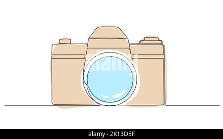 dessin d'une seule ligne d'un appareil photo reflex mono-objectif isolé sur fond blanc, illustration vectorielle de dessin au trait Illustration de Vecteur