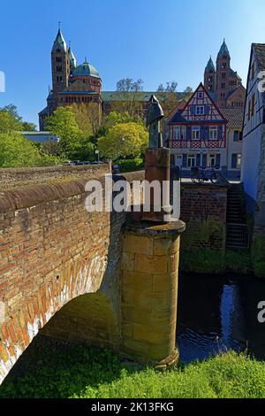 Sperbach, Sperbach, Sonnenbrücke, Dom zu Speyer, Kaiserdom, St. Maria und St. Stephan, Geweiht 1061, Nepumuk-Statue, *** Légende locale *** Europe, Germa Banque D'Images