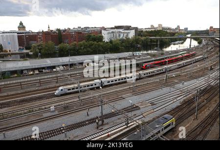 Trains à la gare centrale de Stockholm, Stockholm, Suède. Banque D'Images