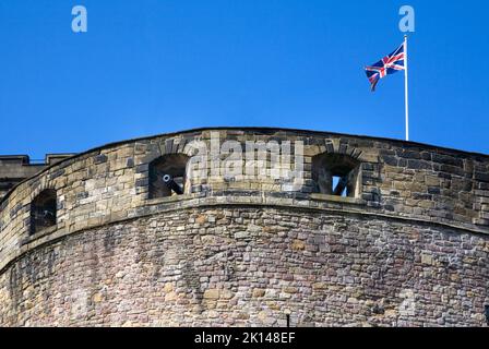 la demi-lune batterie et le jack d'union au château d'édimbourg Banque D'Images