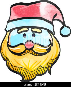 Icône de la tête du Père Noël en aquarelle. Illustration de Vecteur