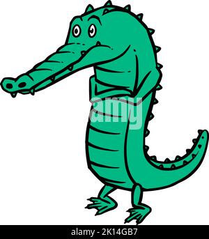 Personnage de dessin animé alligator déprimée dessiné à la main de couleur Illustration de Vecteur