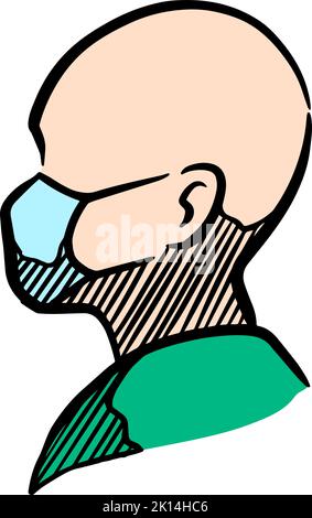 Couleur figure de tête humaine portant un masque médical Illustration de Vecteur