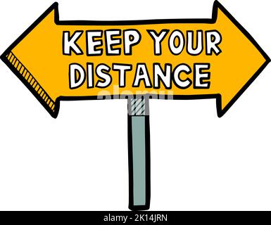 Affiche de couleur dessinée à la main avec texte de distance sociale Illustration de Vecteur