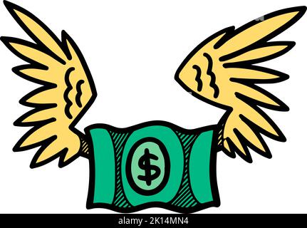 Icône de note volante verte de couleur dessinée à la main Illustration de Vecteur