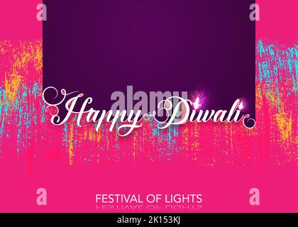 Happy Diwali Festival of Lights Celebration modèle coloré. Design graphique des lampes à huile de Diya indien, conception moderne avec espace de copie pour votre texte Illustration de Vecteur