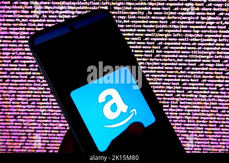 15 septembre 2022, Inde : dans cette illustration, un logo Amazon apparaît sur un smartphone android. (Image de crédit : © Avishek Das/SOPA Images via ZUMA Press Wire) Banque D'Images