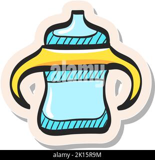 Icône représentant une bouteille de lait dessinée à la main dans l'illustration vectorielle de style autocollant Illustration de Vecteur