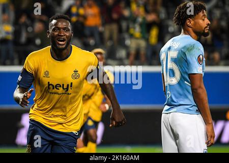 Bruxelles, Belgique. 15th septembre 2022. Victor BONIFACE de l'Union Royale Saint Gilloise célèbre son but lors de l'UEFA Europa League, match de football du Groupe D entre l'Union Royale Saint Gilloise et Malmo FF sur 15 septembre 2022 au King Power au Stade Den Dreef à Louvain, Belgique crédit: Agence de photo indépendante Srl/Alay Live News Banque D'Images