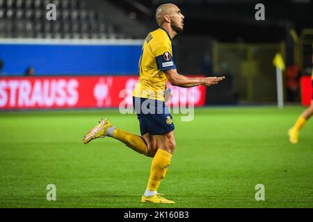 Bruxelles, Belgique. 15th septembre 2022. Teddy TEUMA de l'Union Royale Saint Gilloise célèbre son but lors de l'UEFA Europa League, le match de football du Groupe D entre l'Union Royale Saint Gilloise et Malmo FF sur 15 septembre 2022 au King Power au Stade Den Dreef à Louvain, Belgique crédit: Agence de photo indépendante Srl/Alay Live News Banque D'Images