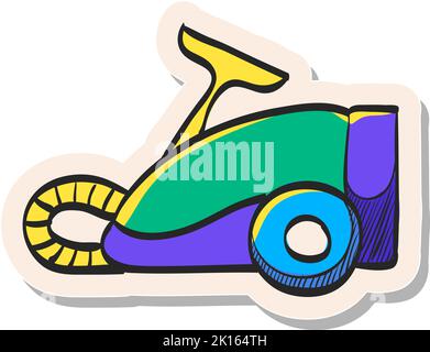 Icône d'aspirateur dessinée à la main dans l'illustration vectorielle de style autocollant Illustration de Vecteur