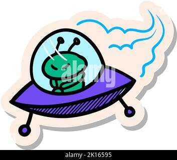 Icône représentant une soucoupe volante dessinée à la main dans une illustration vectorielle de style autocollant Illustration de Vecteur