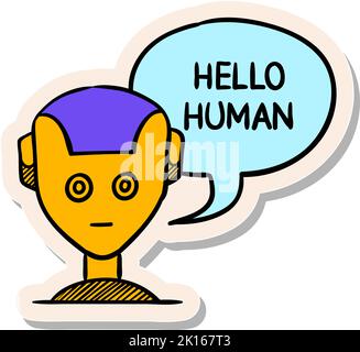 Icône de concept d'intelligence artificielle dessinée à la main dans une illustration vectorielle de style autocollant Illustration de Vecteur