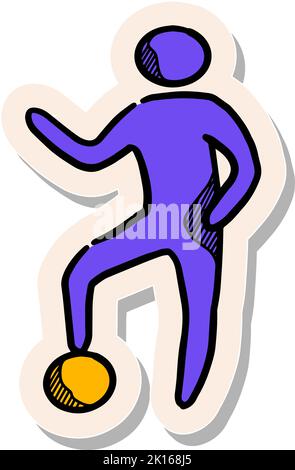 Icône de joueur de football dessinée à la main dans une illustration vectorielle de style autocollant Illustration de Vecteur