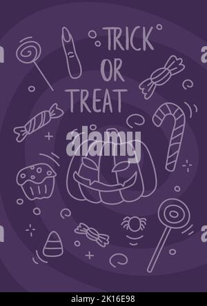 Carte d'halloween mystique. Potiron avec chandeliers. Affiche de trick ou de traite. Peut être utilisé pour le Web, la bannière de message d'accueil, l'impression. Illustration de Vecteur
