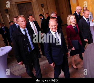 Potsdam, Brandebourg, Allemagne. 15th septembre 2022. Brandenburg: M100 Media Award au peuple ukrainien ''“ Dr. Wladimir Klitschko accepte le prix en son nom à Potsdam. La photo montre le Chancelier fédéral OLAF Scholz dans l'Orangerie du Parc de Sanssouci. Crédit : ZUMA Press, Inc./Alay Live News Banque D'Images