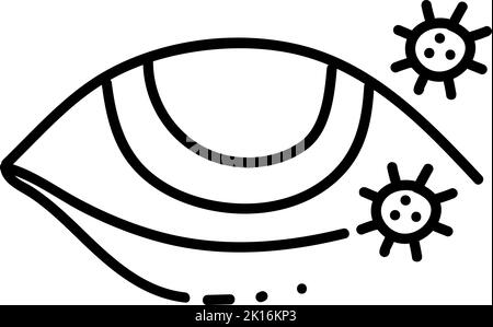 Icône de l'œil infecté par un virus. Illustration vectorielle dessinée à la main. Contour de ligne modifiable. Illustration de Vecteur