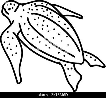 Icône tortue de mer en similicuir. Illustration vectorielle dessinée à la main. Contour de ligne modifiable. Illustration de Vecteur