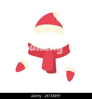 Ensemble bonnet, écharpe et moufles. Vêtements tricotés en laine de père Noël rouge. Illustration vectorielle isolée sur fond blanc Illustration de Vecteur