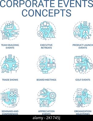 Jeux d'icônes de concept turquoise pour événements d'entreprise Illustration de Vecteur