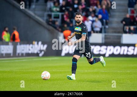 Herning, Danemark. 15th septembre 2022. Elseid Hysaj (23) du Latium vu lors du match de l'UEFA Europa League entre le FC Midtjylland et le Latium à l'arène MCH à Herning. (Crédit photo : Gonzales photo/Alamy Live News Banque D'Images