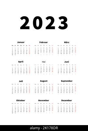 calendrier vertical simple de 2023 ans en allemand, calendrier typographique isolé sur blanc Illustration de Vecteur