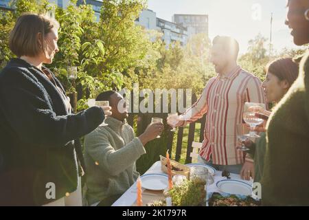 Amis qui ont repas dans le jardin Banque D'Images