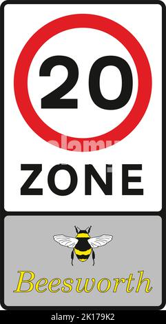 L'entrée dans la zone à 20 km/h, le panneau de signalisation du code de la route, les panneaux donnant des ordres, les panneaux avec des cercles rouges sont pour la plupart prohibitifs. Les plaques situées sous les affiches sont admissibles Illustration de Vecteur