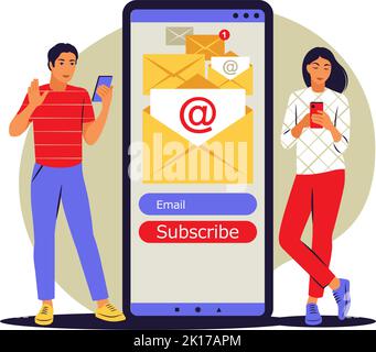 Concept s'abonner à la newsletter. Inscrivez-vous. Marketing par e-mail, illustration vectorielle. Plat Illustration de Vecteur