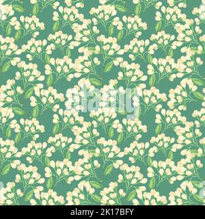 Motif sans couture avec boutons de fleurs aquarelle. Délicates fleurs beiges sur fond vert. Pour l'impression de tissus, de gravures, de décoration, de scrapbooking, de voiture postale Banque D'Images