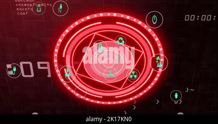 Illustration de l'acquisition de l'oscilloscope et des icônes sur le traitement des données Banque D'Images